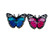 TH Set of 2 Tiny_ Mini Pretty Butterfly Pink Blue Cute Cartoon Sew Iron on Embroidered Applique Badge Sign Patch Clothing Costume
