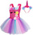 HenzWorld Girls Clothes Unicorn Costume Tutu Dress Outfits Princess Birthday Party Xmas Cosplay Horn Ears Headband Accessories Rose 8-9 Years