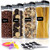 Airtight Food Storage Container Set - 4 PC Set - Labels Marker  and  Spoon - Kitchen  and  Pantry Organization Containers Great for Flour Cereal - BPA-Free - Clear Plastic Canisters with Improved Lids