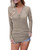 OUGES Womens Long Sleeve V-Neck Button Causal Tops Blouse T ShirtCoffeeS