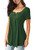 Womens Casual Henley Shirts Button Up Short Sleeve V Neck Loose Tunics Blouse Tops S Green