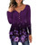 MAYAMANG Womens Floral Tunic Tops Long Sleeve Henley V Neck Buttons Up Casual Blouse Shirt Purple Large