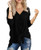 PCEAIIH Womens Long Sleeve Waffle Knit Tunic Blouse Tie Knot Henley Tops Loose Fitting Bat Wing Plain V Neck Shirts L Black
