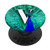 Monogram Initial V Pretty Peacock Teal Blue Feathers PopSockets Grip and Stand for Phones and Tablets
