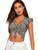 SheIn Womens V Neck Ruffle Cap Sleeve Blouse Leopard Print Drawstring Crop Top Multicoloured Small