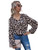 Romwe Womens Leopard Print Shirts Bishop Long Sleeve V Neck Blouse Tops Multicolor1 Small