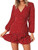Bonkwa Womens Casual Deep V-Neck Floral Print Dress Long Sleeves Ruffie Hem Waist Tie Wrap Short Dresses Red Bonkwa Womens Casual Deep V-Neck Floral Print Dress Long Sleeves Ruffie Hem Waist Tie Wrap Short Dresses Red