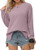 GRECERELLE Womens Fuzzy Knitted Sweater Crew-Neck Long Sleeve Side Split Loose Casual Knit Pullover Sweater Blouse Purple Gray-Medium