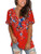 V Neck T Shirts for Womens Summer Tops with Pocket Short Sleeve Casual Tee Floral Red XL