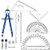 6 Piece Geometry School Set,with Quality Compass, Linear Ruler, Set Squares, Protractor,  6 pcs-Blue
