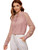 WDIRARA Women's Tie Neck Lace Mesh Long Sleeve Elegant Solid Blouse Top Pink XL