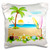 3dRose Tropical beach scene with surfboards, shells, sun, palm trees and more - Pillow Case, 16 by 16-inch (pc_167252_1)