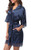 Giova Women's Lace Trim Kimono Robe Nightwear Nightgown Sleepwear Satin Short Robe Navy Blue Medium