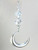Large Silver Crescent Moon  and  Crystal Clear Faceted Glass Ceiling Fan Pull Chain
