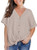 MIHOLL Womens Short Sleeve Casual V Neck Loose Tops Blouse T-Shirt with Buttons X-Large, Oatmeal