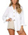 DUTUT Women's Casual Linen Oversized Roll-up Long Sleeve Blouse Pocket Button-Down Shirt Loose Tunic Top T-Shirt White