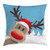 Ambesonne Christmas Throw Pillow Cushion Cover, Reindeer Rudolph with Red Nose and Santa Claus Hat Snowy Forest, Decorative Square Accent Pillow Case, 16inch  X 16inch , Brown Blue