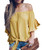 Women's Off Shoulder Bell Sleeve Solid Shirt Knot Tie Front Casual Blouses Tops Yellow S