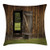 Lunarable Barn Door Throw Pillow Cushion Cover, Rural Landscape Photo with Wooden Country House Spring Season Farmland Image, Decorative Square Accent Pillow Case, 18inch  X 18inch , Brown and Green