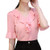 Pervobs Women Work Office Shirts Chiffon Elegant Puff Half-Sleeve Solid Ruffled V-Neck Shirts Top Blouse BlusaS, Pink