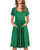 OUGES Women's Long Sleeve V Neck Button Down Midi Skater Dress with PocketsGreen395,XL