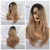 ALAN EATON Ombre Wavy Wigs Black Brown Blonde Middle Part Cosplay Synthetic Wigs with Bangs For Women Long Hair Wigs Fake Hair,lc186-66