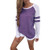 Women Ladies Long Sleeve Striped Patchwork Splice Blouse Tops Casual T Shirt Purple