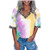 iHHAPY Leopard T-Shirt Women Short Sleeve Blouses Casual Shirt Tie-Dye Summer Top Loose Tunic Shirt V-Neck Patchwork