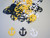 100 Yellow White Navy Blue Anchor Confetti Nautical Die Cut Cutout Embellishment Table Scatter Nautical Theme Baby Shower