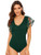 Verdusa Women_s Contrast Mesh Flutter Short Sleeve V Neck Leotard Bodysuit Dark Green XS