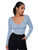 SweatyRocks Women_s Basic Deep V Neck Long Sleeve Crop Tops Ribbed Knit Slim Fit Crop Tee Shirt Light Blue XS