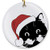 Santa Cat Holiday Ornament  Christmas Cat Ornament  Cat Lover Christmas Ornament  3inch  Flat Ceramic Ornament with Gift Box