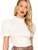 Floerns Women_s Frill Neck Puff Sleeve Solid Tee Blouse Tops A White XS