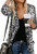 Halife Leopard Prints Button Down Open Front Lightweight Shirt Cardigans Sweater with Pockets Gray XL