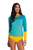 Lands_ End Womens Crewneck Swim Tee Rash Guard-Spliced-Colorblock Vivid Teal Capri Aqua Yellow Regular X-Small