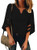 Women_s V Neck Mesh Panel Blouse 3 4 Bell Sleeve Loose Top Shirt Chiffon Blouse Tops -Large  Black-