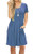 AUSELILY Women_s Solid Plain Short Sleeve Pleated Loose Swing Casual Dress with Pockets Medium Blue Grey Blue Knee Length -XS 01A-Beja Blue-