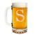 Etched Monogram 16oz Glass Beer Mug -Letter S-