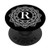 Black Floral White Flower Monogram Letter R Initial Mandala PopSockets PopGrip  Swappable Grip for Phones  and  Tablets