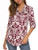 Halife Womens Tops for Work_ Floral Print V Neck Pleated Casual Tops Office Wear Wine Red L