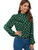 SOLY HUX Women's Frill Trim Long Sleeve Metallic Dots Print Top Blouse Green L