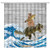 AMHNF Funny Cat Shower Curtain Cat Riding Dinosaur in Ocean Great Wave on Vintage Wooden Creative Animal Printed Home Bathroom Decor Quick Dry Fabric Curtain with Hooks?Gray Blue
