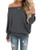 LACOZY Women s Off Shoulder Waffle Knit Sweaters Oversized Long Sleeve Shirts Tunic Tops Pullover Plus Size Deep Gray Small
