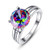 BONLAVIE Promise Silver Rings for Her Oval Created Mystic Rainbow Topaz White Cubic Zirconia CZ Infinity Mother Engagement Ring 925 Sterling Silver 7