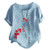 Meikosks Floral Print Blouse Womens Plus Size Cotton and Linen Top Short Sleeve O_Neck T Shirt Sky Blue