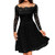 Aniywn Women Floral Lace Evening Dress Vintage Off Shoulder Long Sleeve Boat Neck Cocktail Party Swing Dress Black