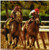 3dRose CST_98373_3 Two Horses and Jockeys Racing to Finish Line, Mud Flying.-Ceramic Tile Coasters, Set of 4
