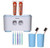 Toothbrush Holder Multifunctional Wall-Mounted Space-Saving Toothbrush and Toothpaste Squeezer Kit with Dustproof Cover  5 Toothbrush Slots  2 Automatic Toothpaste Dispenser and 4 Cups -Blue-