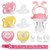 Pacifier -Pink- Newborn Pacifier  Baby Fruit Feeder Set. 4X Baby Pacifiers 0-6 Months  Pacifiers 6-18 Months. Silicone Binky and Pacifier Holder Clips for 0-18 Month Girl or boy
