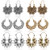 6 Pairs Boho Vintage Mandala Flower Gypsy Drop Dangle Earrings for Women Girls Statement Retro Tribal National Style Hollow Earrings Set -6 Pairs Gold Silver-